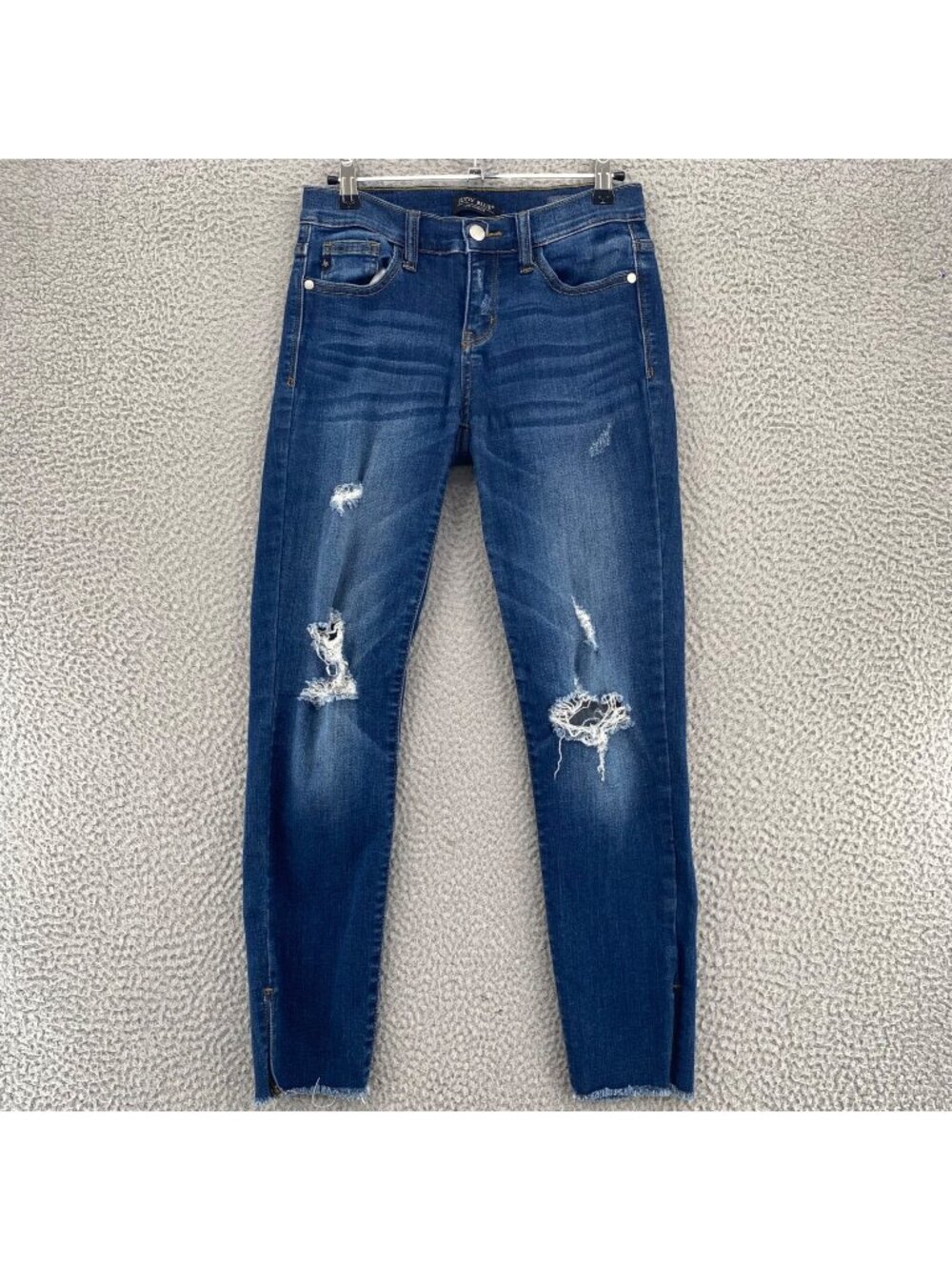 Judy Blue Jeans Womens 26 Blue Distressed Denim Frayed Hem Ankle Stretch Pocket*